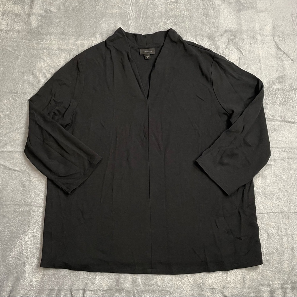 J.Jill Top XL Blouse Wearever Collection Knit Split Neck 3/4 Sleeve Black